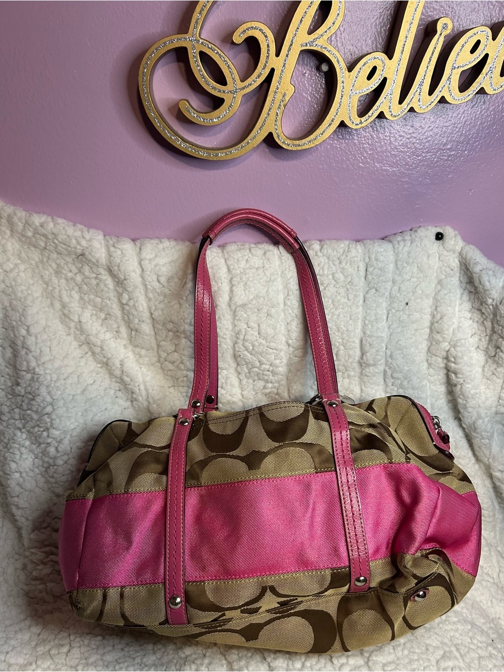Coach Signature Pink Stripe Satchel 💗